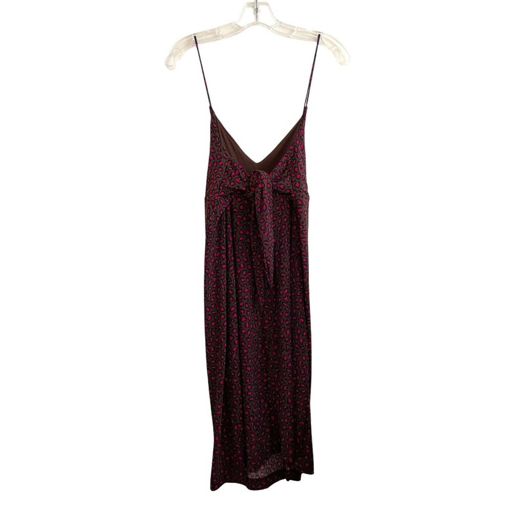 Banana Republic Slip Midi Dress Size Medium Petite Leopard Brown Pink Tie Back - Picture 2 of 6